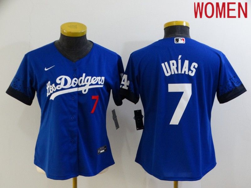 Women Los Angeles Dodgers #7 Urias Blue City Edition Game Nike 2021 MLB Jerseys->los angeles dodgers->MLB Jersey